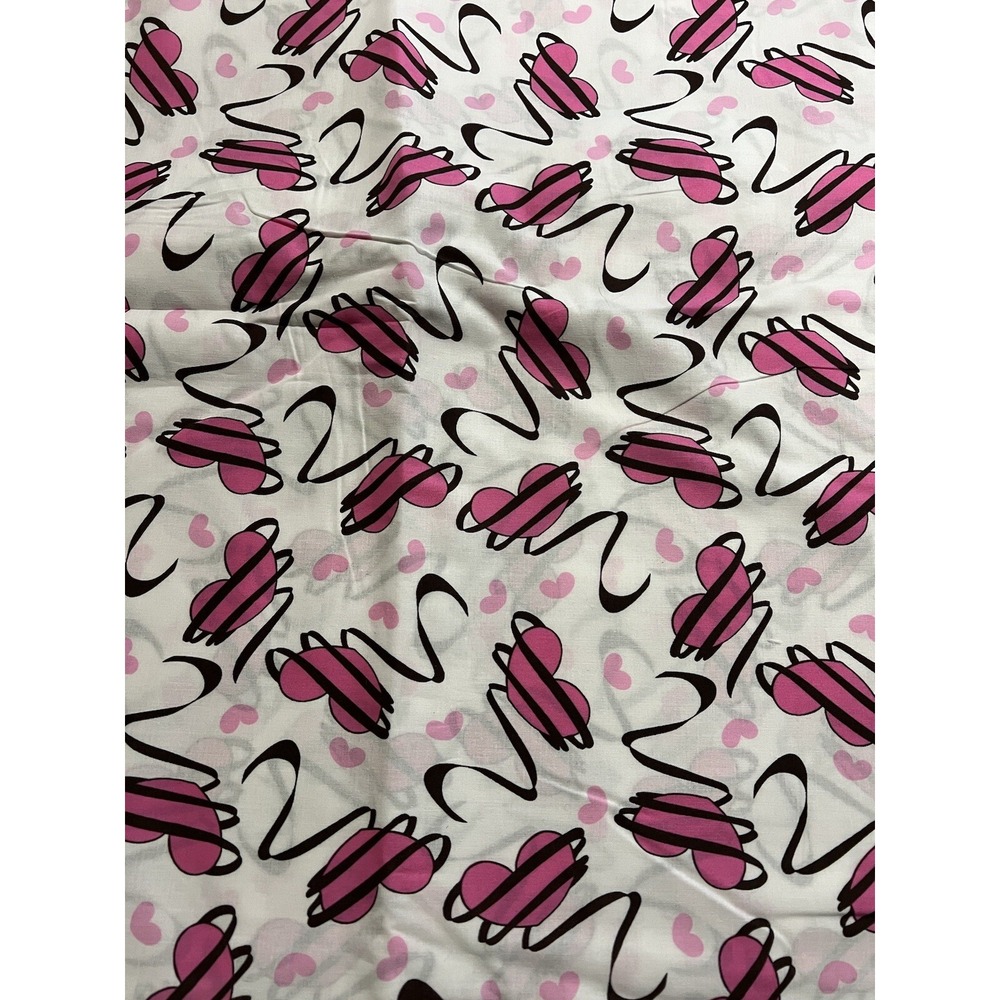 Cotton Valentines Fabric - 43" X 2 Yards - White With Oink Hearts & Black Swirls